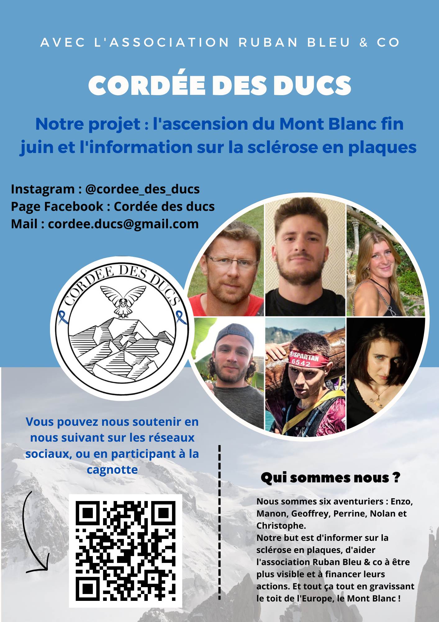 Ascension du Mont-Blanc contre la Sclérose En Plaques. 5 étudiants et 1 patient contre la Sclérose En Plaques. La Cordée des Ducs contre la SEP